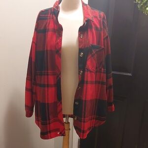 Maurices Red and Black Plaid Utility Jacket